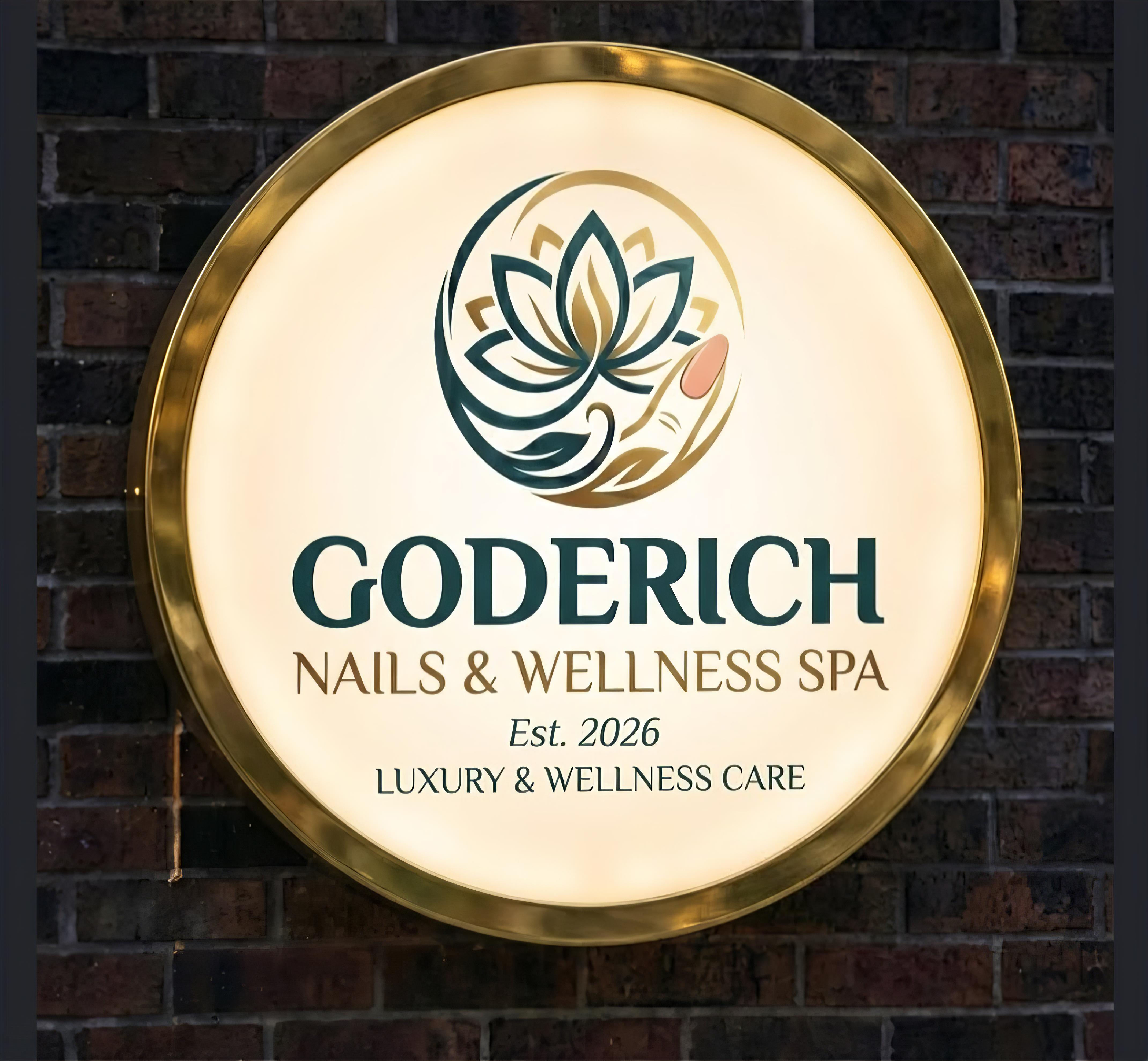 Goderich Nails & Wellness Spa illuminated logo sign